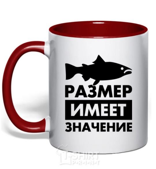 Mug with a colored handle Size matters fish red фото