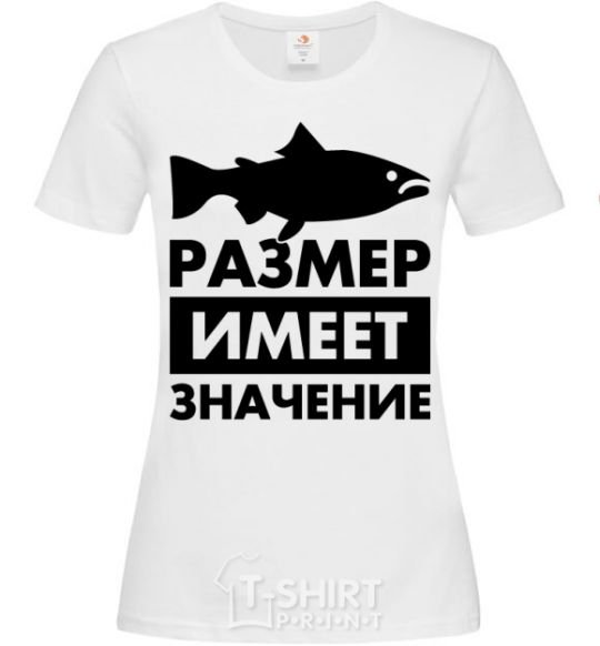 Women's T-shirt Size matters fish White фото