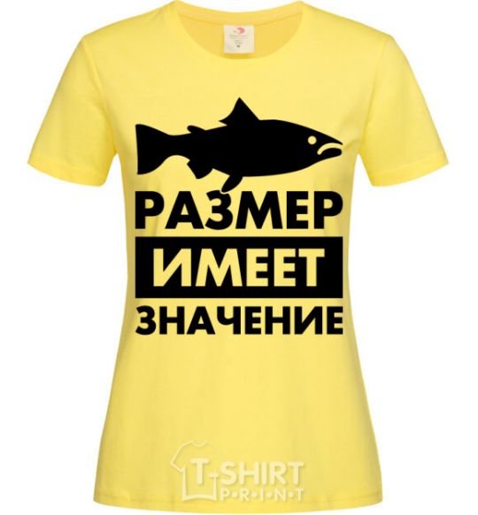 Women's T-shirt Size matters fish cornsilk фото