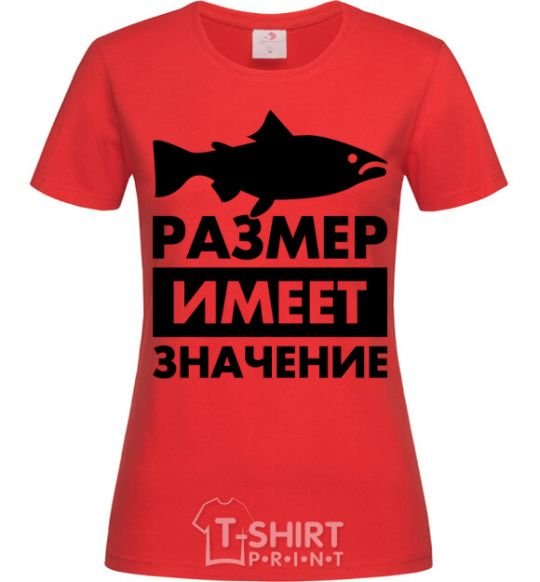 Women's T-shirt Size matters fish red фото