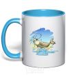 Mug with a colored handle Fishing on a hook sky-blue фото