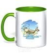 Mug with a colored handle Fishing on a hook kelly-green фото
