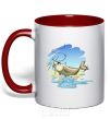 Mug with a colored handle Fishing on a hook red фото