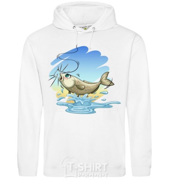 Men`s hoodie Fishing on a hook White фото