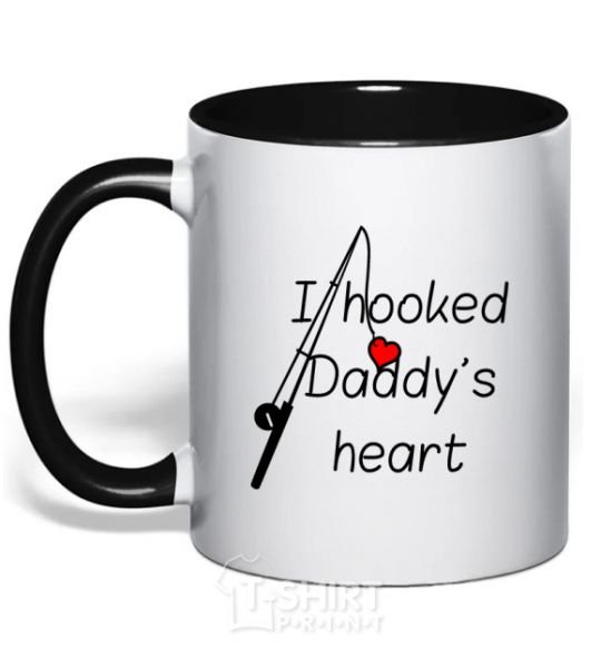 Mug with a colored handle I hooked daddy's heart black фото