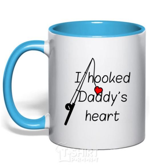 Mug with a colored handle I hooked daddy's heart sky-blue фото