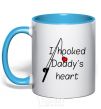 Mug with a colored handle I hooked daddy's heart sky-blue фото