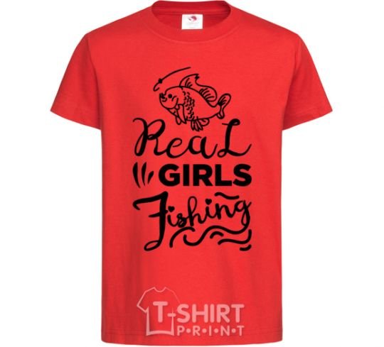 Детская футболка Real girls fishing Красный фото