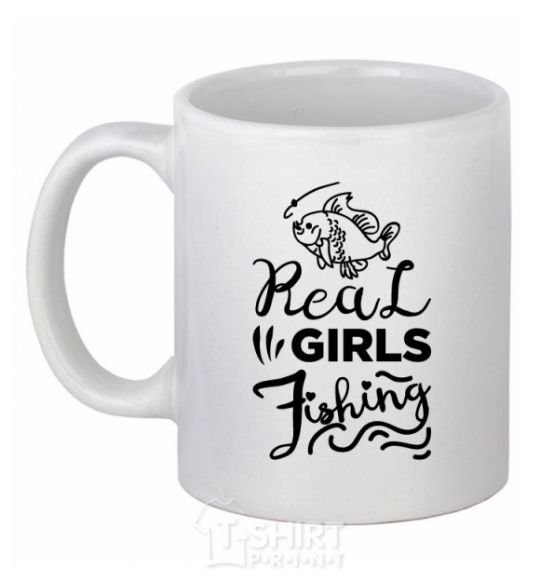 Ceramic mug Real girls fishing White фото