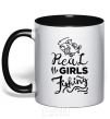 Mug with a colored handle Real girls fishing black фото