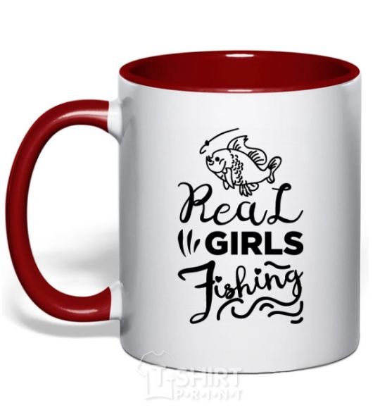 Mug with a colored handle Real girls fishing red фото