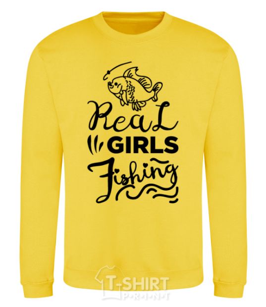 Sweatshirt Real girls fishing yellow фото