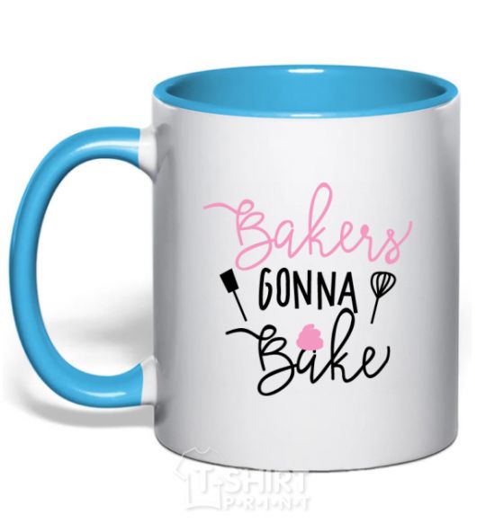 Mug with a colored handle Bakers gonna bake sky-blue фото