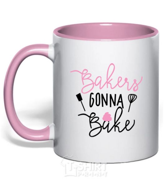 Mug with a colored handle Bakers gonna bake light-pink фото