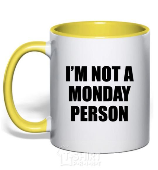 Mug with a colored handle I'm not a monday person yellow фото