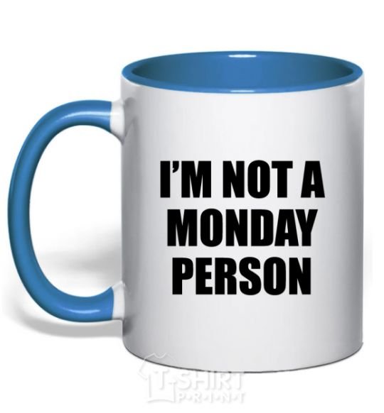 Mug with a colored handle I'm not a monday person royal-blue фото