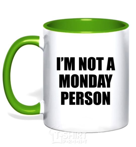 Mug with a colored handle I'm not a monday person kelly-green фото