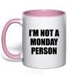 Mug with a colored handle I'm not a monday person light-pink фото