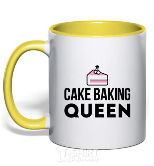 Mug with a colored handle Cake baking queen yellow фото