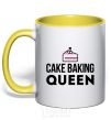 Mug with a colored handle Cake baking queen yellow фото