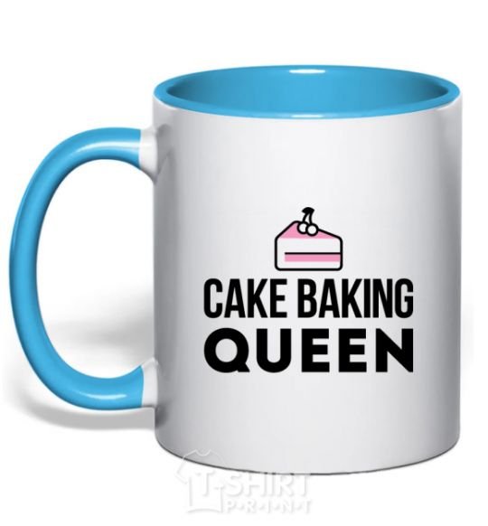 Mug with a colored handle Cake baking queen sky-blue фото