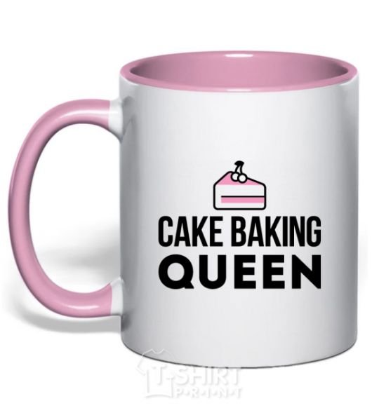 Mug with a colored handle Cake baking queen light-pink фото