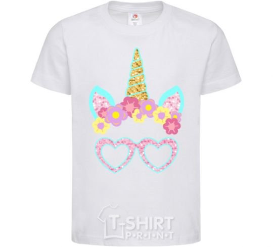 Детская футболка Unicorn in glasses Белый фото