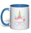 Mug with a colored handle Unicorn in glasses royal-blue фото