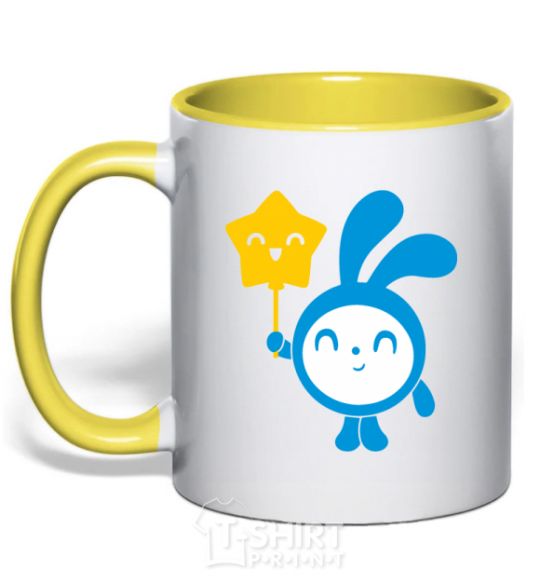 Mug with a colored handle Tiny with a star yellow фото