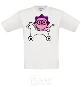 Kids T-shirt A hedgehog on a horse White фото