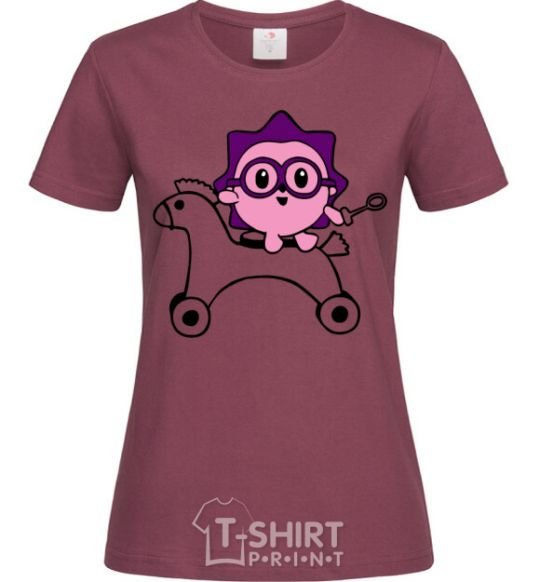 Women's T-shirt A hedgehog on a horse burgundy фото