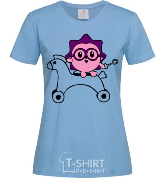 Women's T-shirt A hedgehog on a horse sky-blue фото