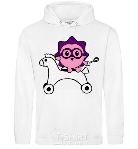 Men`s hoodie A hedgehog on a horse White фото