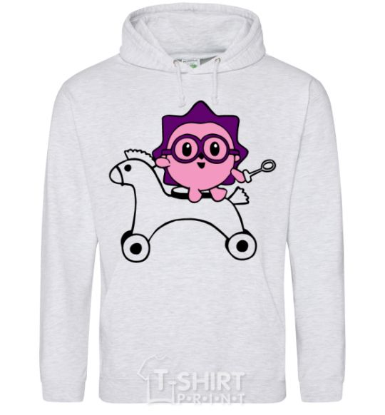 Men`s hoodie A hedgehog on a horse sport-grey фото