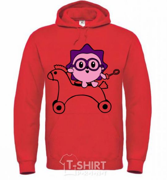 Men`s hoodie A hedgehog on a horse bright-red фото