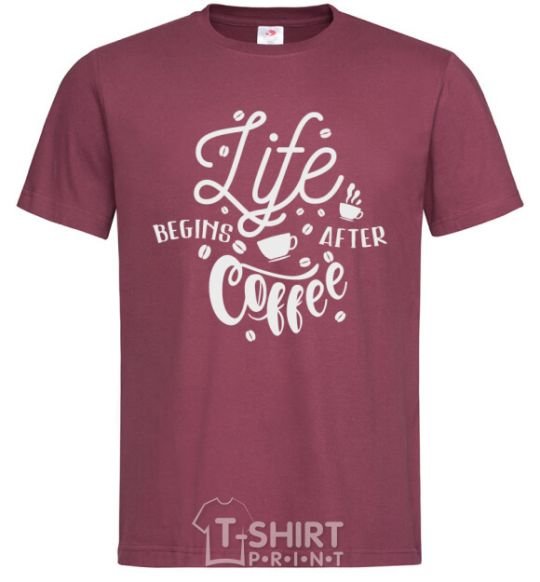 Men's T-Shirt Life begins after coffee burgundy фото