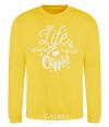 Sweatshirt Life begins after coffee yellow фото