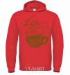 Men`s hoodie Life begins after coffee cup bright-red фото
