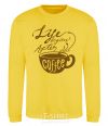 Sweatshirt Life begins after coffee cup yellow фото