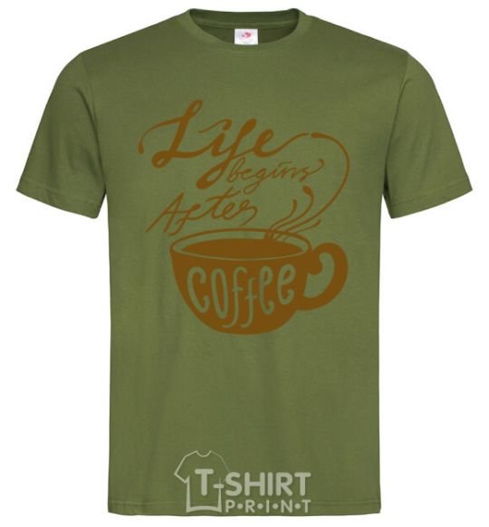 Men's T-Shirt Life begins after coffee cup millennial-khaki фото