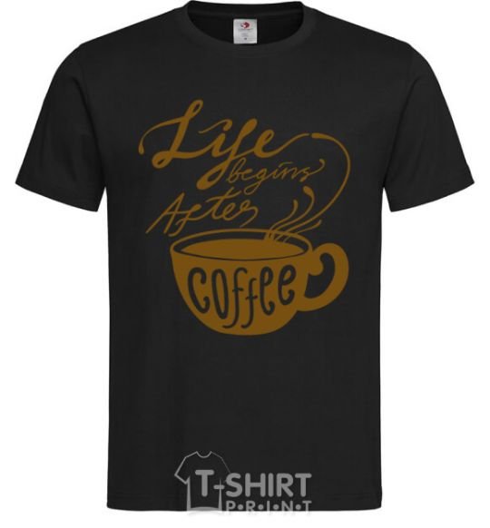 Men's T-Shirt Life begins after coffee cup black фото