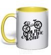 Mug with a colored handle Ride until the end of the world yellow фото