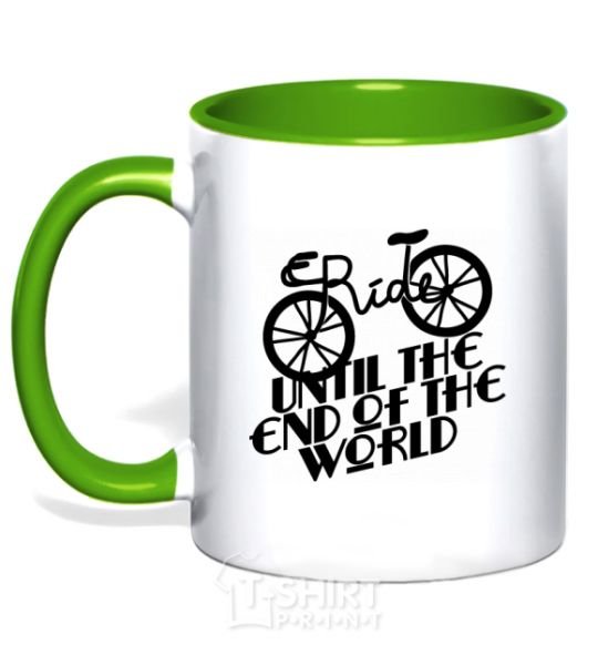 Mug with a colored handle Ride until the end of the world kelly-green фото