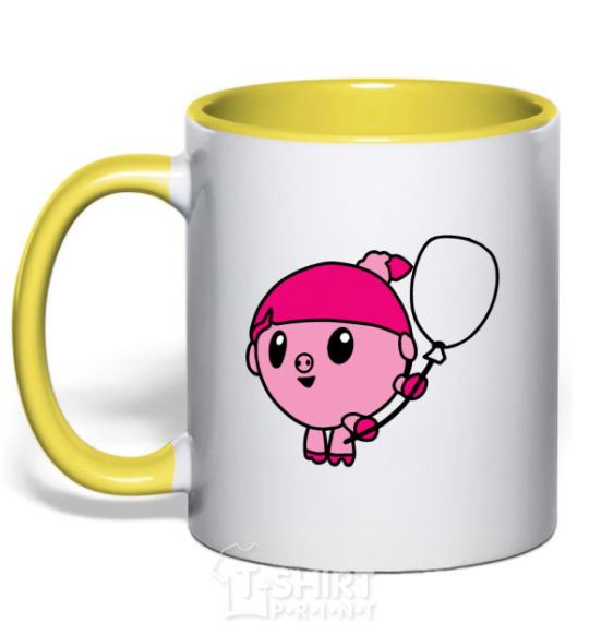 Mug with a colored handle Nyushenka with a balloon yellow фото