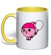 Mug with a colored handle Nyushenka with a balloon yellow фото