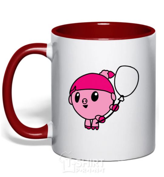 Mug with a colored handle Nyushenka with a balloon red фото