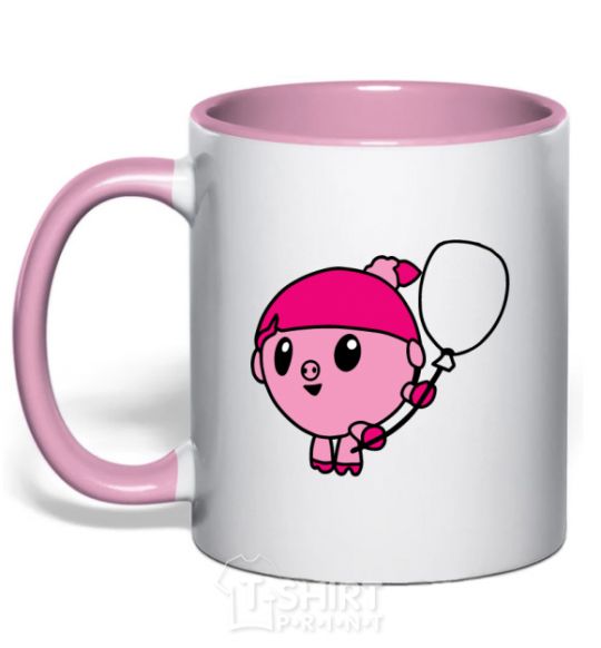 Mug with a colored handle Nyushenka with a balloon light-pink фото