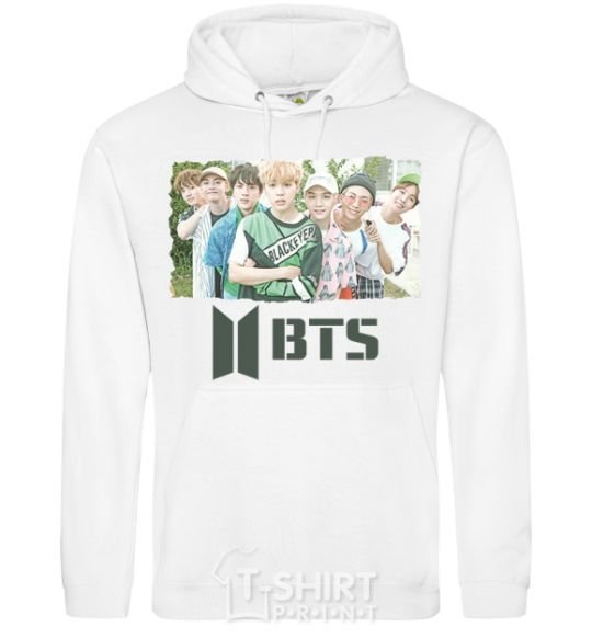 Men`s hoodie BTS photo and logo White фото