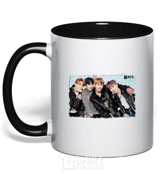Mug with a colored handle BTS photo black фото