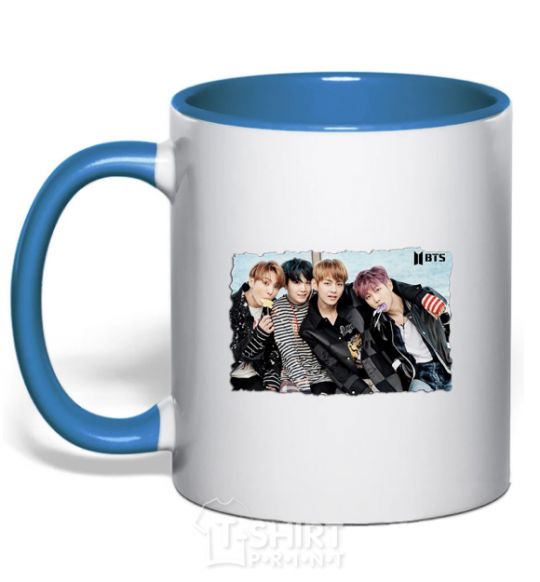 Mug with a colored handle BTS photo royal-blue фото